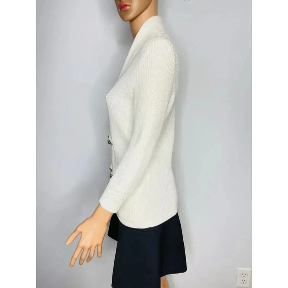 Lauren Ralph Lauren Cotton Shawl Collar Knit Sweater Cardigan size PM White - Picture 4 of 10